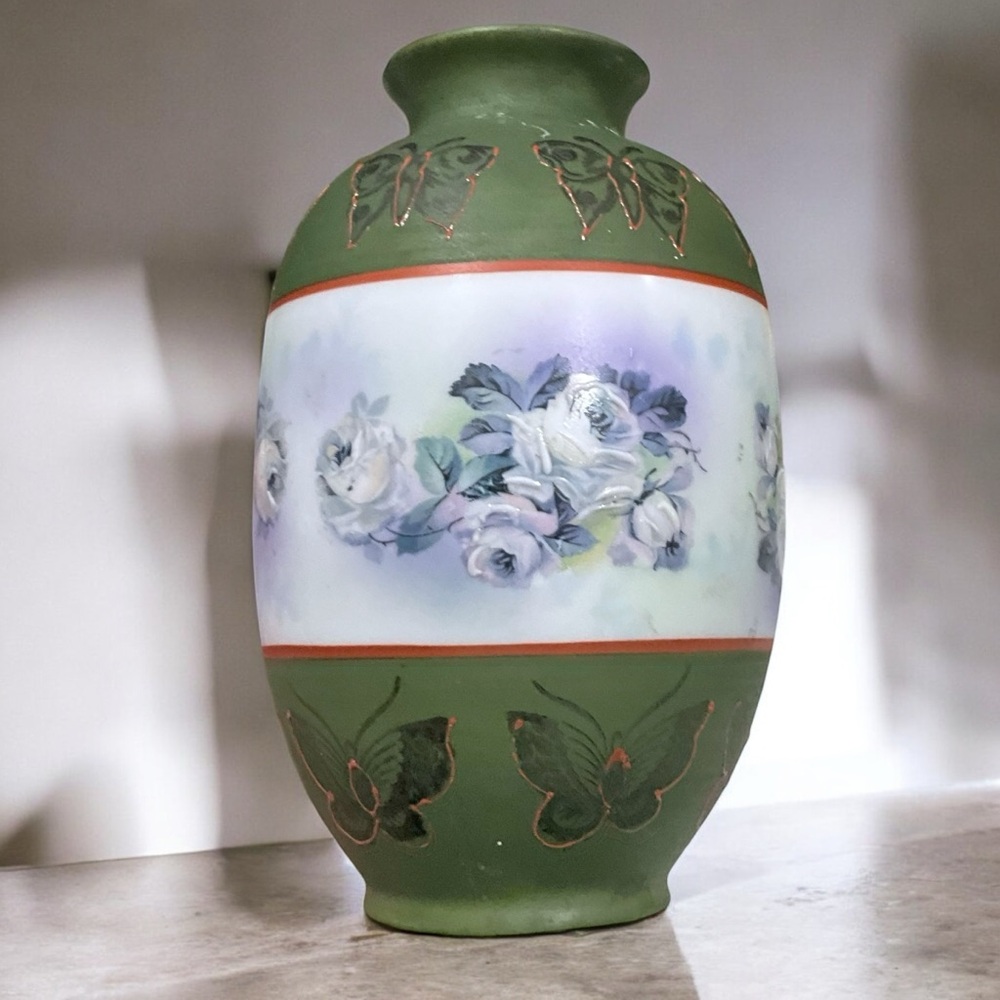 Royal Bayreuth Bavaria Butterfly and Rose 5.5” Bud Vase Flower Vase